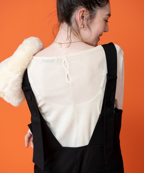 COMMRE（コムル）の「袖チュール切り替えシアーベロアトップス（Tシャツ/カットソー・レディース・アイボリー/ブラック/ブラウン・FREE）」の11枚目の写真