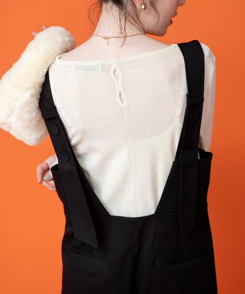 COMMRE（コムル）の「袖チュール切り替えシアーベロアトップス（Tシャツ/カットソー・レディース・アイボリー/ブラック/ブラウン・FREE）」の12枚目の写真