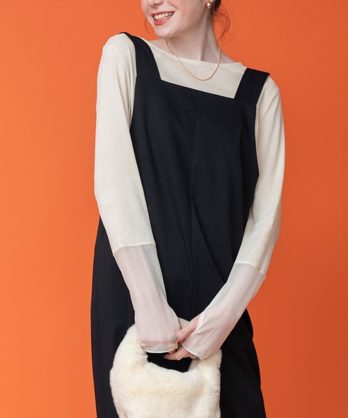 COMMRE（コムル）の「袖チュール切り替えシアーベロアトップス（Tシャツ/カットソー・レディース・アイボリー/ブラック/ブラウン・FREE）」の14枚目の写真
