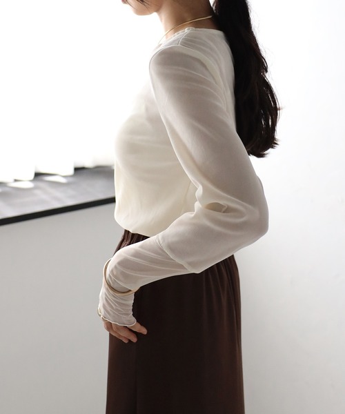 COMMRE（コムル）の「袖チュール切り替えシアーベロアトップス（Tシャツ/カットソー・レディース・アイボリー/ブラック/ブラウン・FREE）」の19枚目の写真