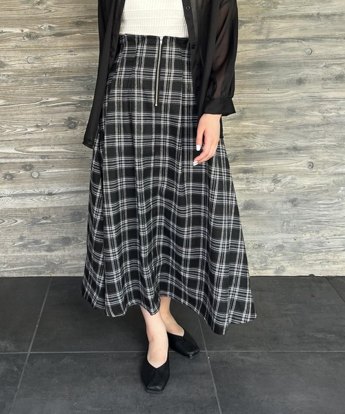 Lamoa(ラモア)の「Lamoa/チェック柄 キモウハイウエストスカート(スカート・レディース・ブラウン系その他/ブルー系その他/ブラック系その他・MEDIUM)」の2枚目の写真