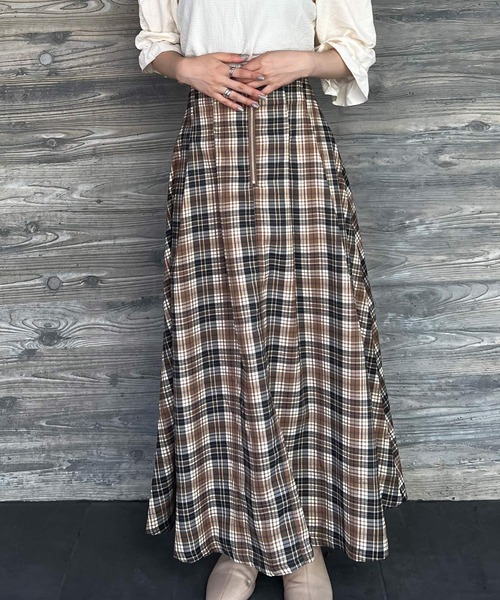 Lamoa(ラモア)の「Lamoa/チェック柄 キモウハイウエストスカート(スカート・レディース・ブラウン系その他/ブルー系その他/ブラック系その他・MEDIUM)」の3枚目の写真