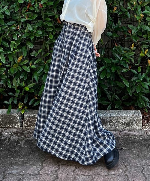 Lamoa(ラモア)の「Lamoa/チェック柄 キモウハイウエストスカート(スカート・レディース・ブラウン系その他/ブルー系その他/ブラック系その他・MEDIUM)」の1枚目の写真