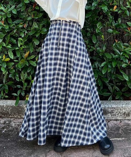Lamoa(ラモア)の「Lamoa/チェック柄 キモウハイウエストスカート(スカート・レディース・ブラウン系その他/ブルー系その他/ブラック系その他・MEDIUM)」の9枚目の写真