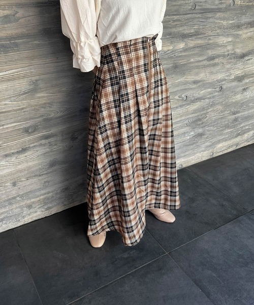 Lamoa(ラモア)の「Lamoa/チェック柄 キモウハイウエストスカート(スカート・レディース・ブラウン系その他/ブルー系その他/ブラック系その他・MEDIUM)」の4枚目の写真
