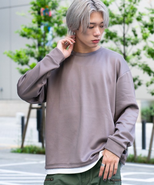 Blue Standard (ブルースタンダード)の「【BLUE STANDARD/ブルースタンダード】 ダンボール 裏シャギーフェイクレイヤード クルーネック(Tシャツ/カットソー・メンズ・チャコールグレー/オフホワイト/ブラック/ベージュ・MEDIUM/X-LARGE/LARGE)」の5枚目の写真