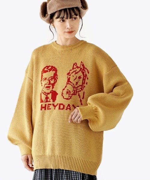 e-zakkamania stores(イーザッカマニアストアーズ)の「ポニー BIGジャガードニット(ニット/セーター・レディース・マスタード/ブラック・フリー)」の9枚目の写真