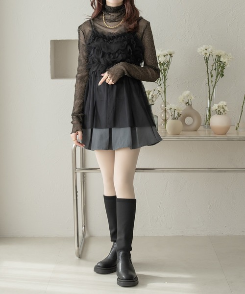 Ambre Neige(アンブルネージュ)の「【6色展開】ラメチュールハイネックトップス/【WEB/EC限定商品】(Tシャツ/カットソー・レディース・ブラック/ライトグレー/ダークブラウン/ライトグリーン/アイボリー/マスタード・FREE)」の10枚目の写真