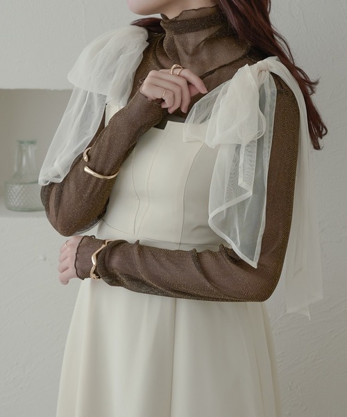 セール】【6色展開】ラメチュールハイネックトップス／【WEB/EC
