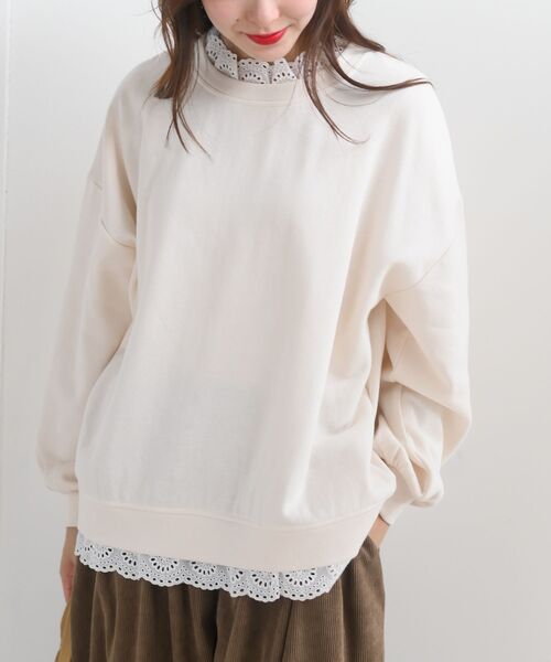 rps（アールピーエス）の「裏起毛レース付きプルオーバー（スウェット・レディース・ブラック/グレー/グレイッシュブルー/アイボリー/モカ・フリー）」の2枚目の写真