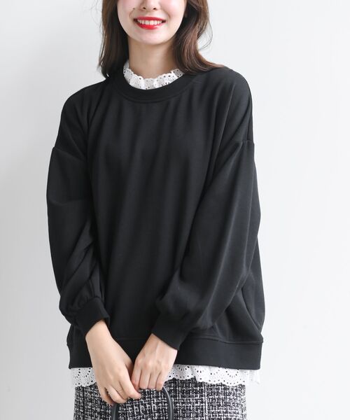 rps（アールピーエス）の「裏起毛レース付きプルオーバー（スウェット・レディース・ブラック/グレー/グレイッシュブルー/アイボリー/モカ・フリー）」の3枚目の写真