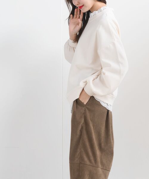 rps（アールピーエス）の「裏起毛レース付きプルオーバー（スウェット・レディース・ブラック/グレー/グレイッシュブルー/アイボリー/モカ・フリー）」の7枚目の写真