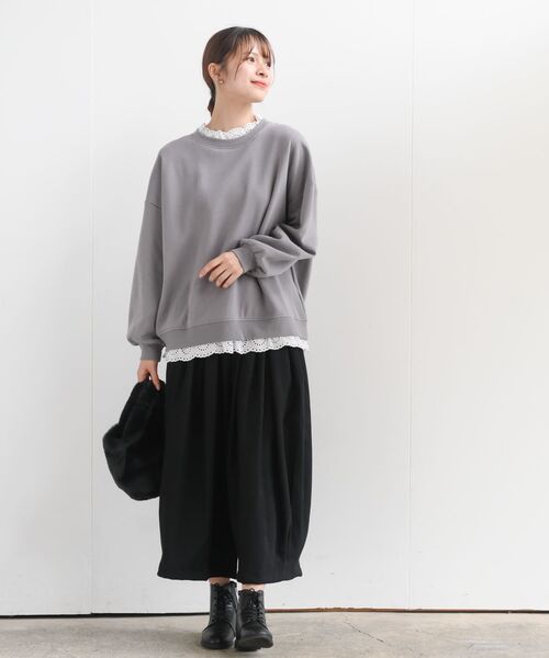 rps（アールピーエス）の「裏起毛レース付きプルオーバー（スウェット・レディース・ブラック/グレー/グレイッシュブルー/アイボリー/モカ・フリー）」の14枚目の写真