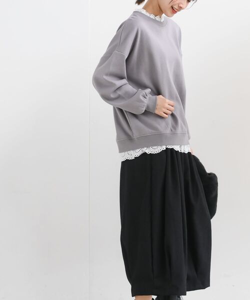 rps（アールピーエス）の「裏起毛レース付きプルオーバー（スウェット・レディース・ブラック/グレー/グレイッシュブルー/アイボリー/モカ・フリー）」の15枚目の写真