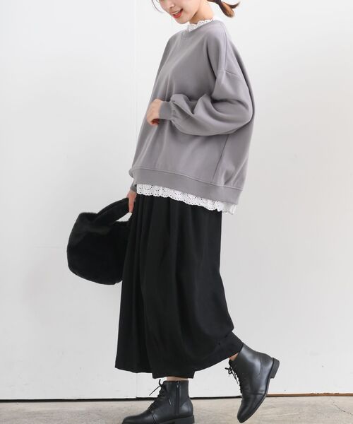 rps（アールピーエス）の「裏起毛レース付きプルオーバー（スウェット・レディース・ブラック/グレー/グレイッシュブルー/アイボリー/モカ・フリー）」の17枚目の写真