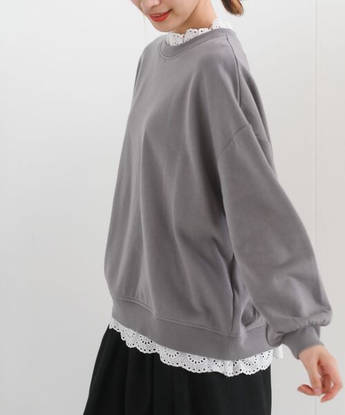 rps（アールピーエス）の「裏起毛レース付きプルオーバー（スウェット・レディース・ブラック/グレー/グレイッシュブルー/アイボリー/モカ・フリー）」の19枚目の写真