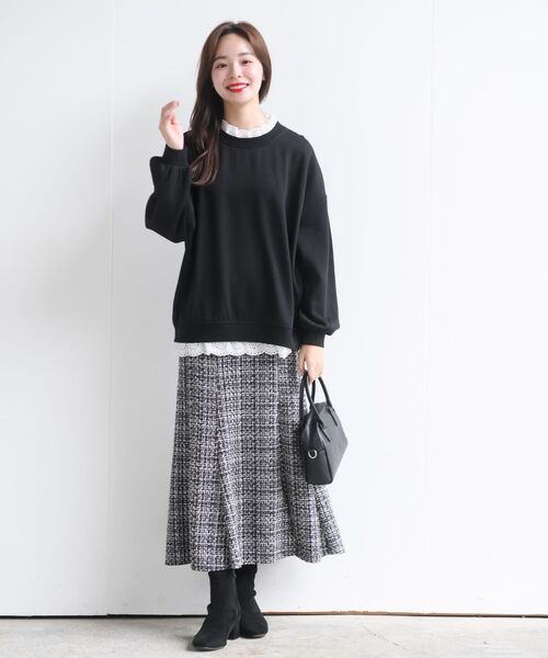 rps（アールピーエス）の「裏起毛レース付きプルオーバー（スウェット・レディース・ブラック/グレー/グレイッシュブルー/アイボリー/モカ・フリー）」の22枚目の写真