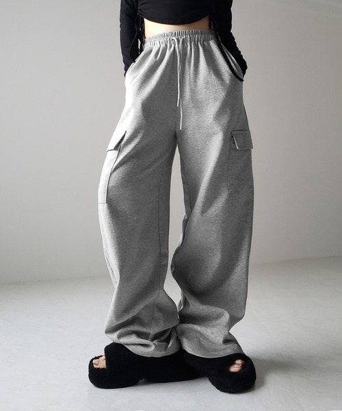 ワイド スウェットパンツ ドローコード r-3242 Alfred Alex 】クラックプリント裾ドローコードワイドスウェット