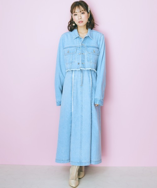 marun（マルン）の「＜大きいサイズ＞  クロップド丈デニムジャケット　marun（デニムジャケット・レディース・ライトブルー/オフホワイト・3L～4L/L～LL）」の3枚目の写真