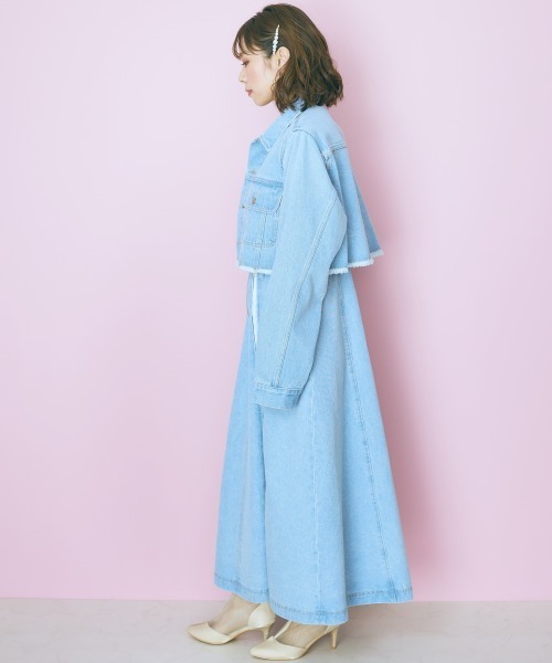 marun（マルン）の「＜大きいサイズ＞  クロップド丈デニムジャケット　marun（デニムジャケット・レディース・ライトブルー/オフホワイト・3L～4L/L～LL）」の4枚目の写真