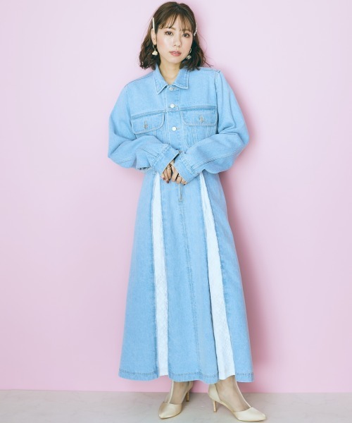 marun（マルン）の「＜大きいサイズ＞  クロップド丈デニムジャケット　marun（デニムジャケット・レディース・ライトブルー/オフホワイト・3L～4L/L～LL）」の12枚目の写真