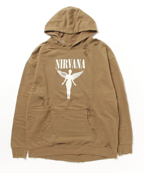 NIRVANA(ニルヴァーナ)の「【THRIFTY LOOK スリフティールック】WORN-OUT BAND HOODIE パーカー(パーカー・メンズ・ブラック/ライトグリーン/ブラウン/グレー/グリーン/オリーブ・X-LARGE/LARGE/XX-LARGE)」の4枚目の写真