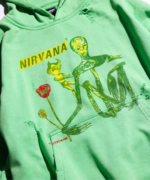 NIRVANA(ニルヴァーナ)の「【THRIFTY LOOK スリフティールック】WORN-OUT BAND HOODIE パーカー(パーカー・メンズ・ブラック/ライトグリーン/ブラウン/グレー/グリーン/オリーブ・X-LARGE/LARGE/XX-LARGE)」の10枚目の写真