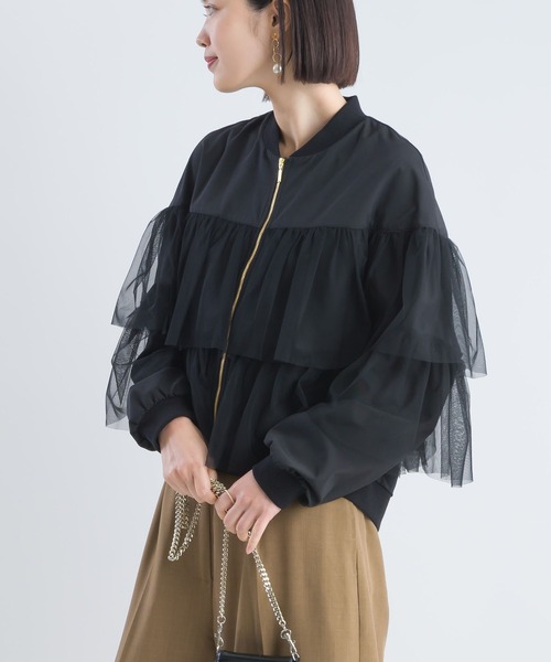 PICCIN（ピッチン）の「ティアードチュールブルゾン（ブルゾン・レディース・オフホワイト/ブラック・M）」の5枚目の写真