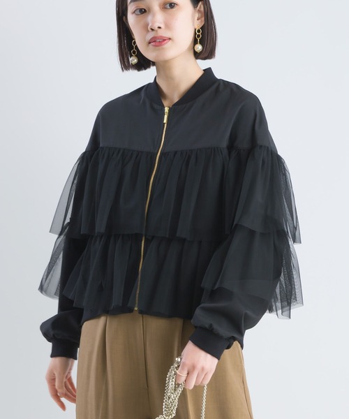 PICCIN（ピッチン）の「ティアードチュールブルゾン（ブルゾン・レディース・オフホワイト/ブラック・M）」の3枚目の写真