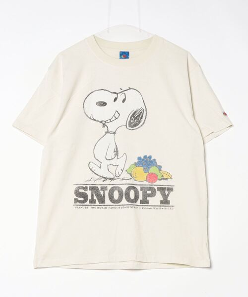 FRUIT OF THE LOOM(フルーツオブザルーム)の「【FRUIT OF THE LOOM/フルーツオブザルーム】FTL×スヌーピー 表ピーチ起毛T-a(Tシャツ/カットソー・メンズ・サックスブルー/アイボリー・L/M)」の2枚目の写真