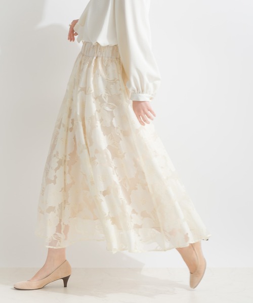 PICCIN（ピッチン）の「ジャガードオーガンジーパネルギャザースカート（スカート・レディース・ブラック/アイボリー・M）」の2枚目の写真