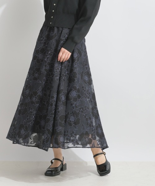 PICCIN（ピッチン）の「ジャガードオーガンジーパネルギャザースカート（スカート・レディース・ブラック/アイボリー・M）」の10枚目の写真