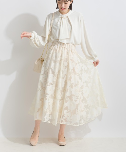 PICCIN（ピッチン）の「ジャガードオーガンジーパネルギャザースカート（スカート・レディース・ブラック/アイボリー・M）」の7枚目の写真