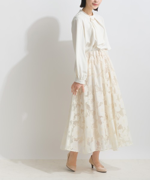 PICCIN（ピッチン）の「ジャガードオーガンジーパネルギャザースカート（スカート・レディース・ブラック/アイボリー・M）」の8枚目の写真