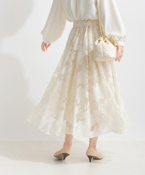 PICCIN（ピッチン）の「ジャガードオーガンジーパネルギャザースカート（スカート・レディース・ブラック/アイボリー・M）」の5枚目の写真