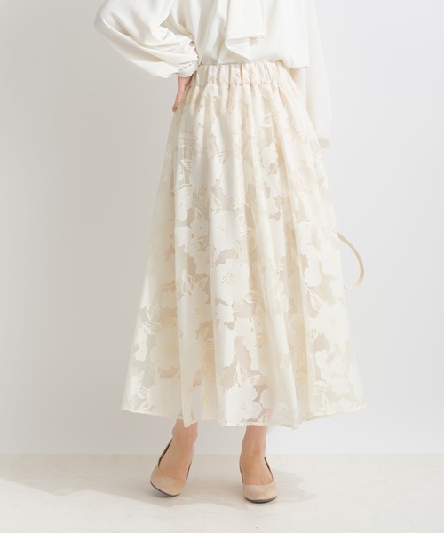 PICCIN（ピッチン）の「ジャガードオーガンジーパネルギャザースカート（スカート・レディース・ブラック/アイボリー・M）」の6枚目の写真