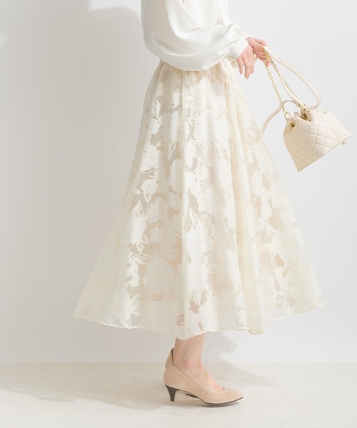 PICCIN（ピッチン）の「ジャガードオーガンジーパネルギャザースカート（スカート・レディース・ブラック/アイボリー・M）」の4枚目の写真