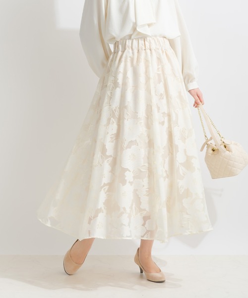 PICCIN（ピッチン）の「ジャガードオーガンジーパネルギャザースカート（スカート・レディース・ブラック/アイボリー・M）」の3枚目の写真