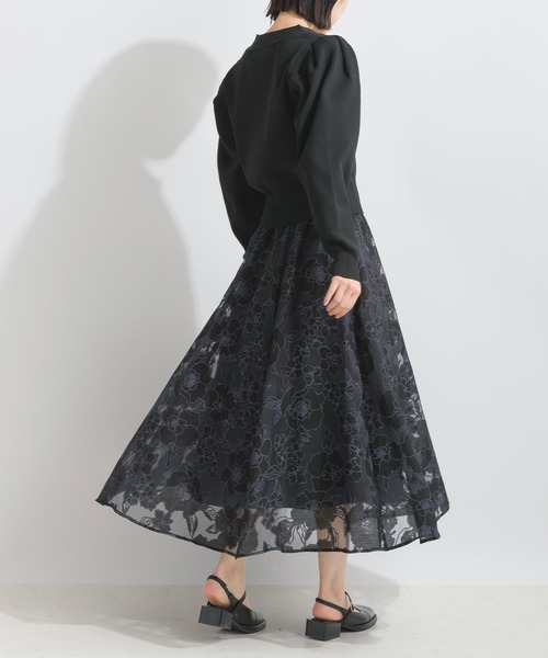 PICCIN（ピッチン）の「ジャガードオーガンジーパネルギャザースカート（スカート・レディース・ブラック/アイボリー・M）」の16枚目の写真