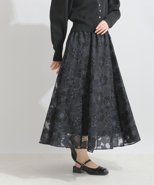 PICCIN（ピッチン）の「ジャガードオーガンジーパネルギャザースカート（スカート・レディース・ブラック/アイボリー・M）」の13枚目の写真