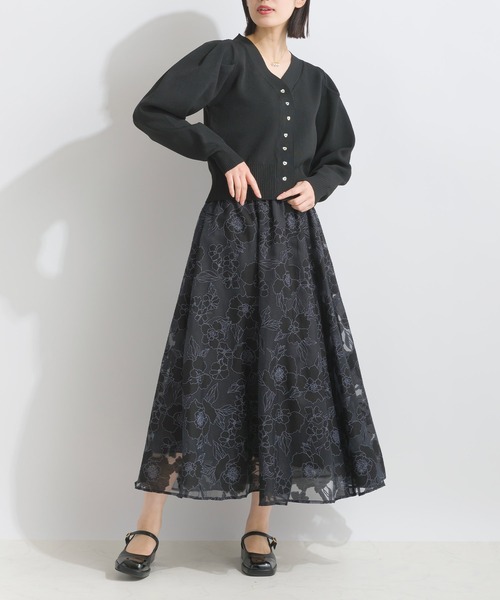 PICCIN（ピッチン）の「ジャガードオーガンジーパネルギャザースカート（スカート・レディース・ブラック/アイボリー・M）」の14枚目の写真