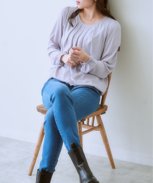 SMILE LAND(スマイルランド)の「大きいサイズ タックバルーンブラウス(吸汗速乾裏地付)(シャツ/ブラウス・レディース・ブラック/カーキ系・LL/3L/4L/5L/L)」の14枚目の写真
