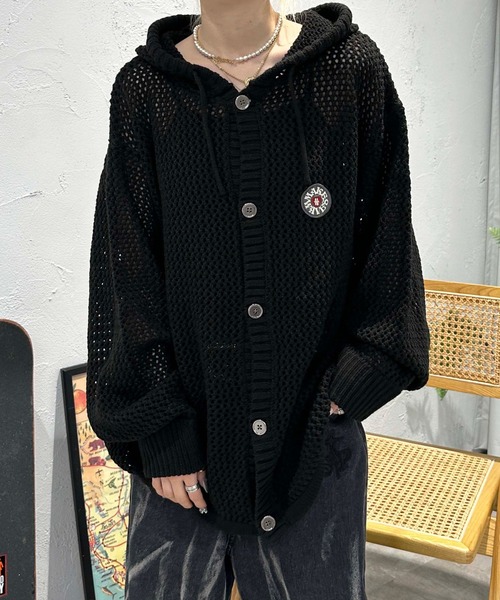 sedacle(セダクル)の「メッシュニットパーカー(パーカー・メンズ・ブラック/ボルドー/アイボリー/ブラウン・SMALL/MEDIUM/LARGE)」の9枚目の写真