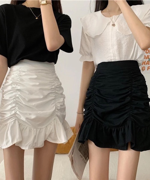 Nia(ニア)の「Nia(ニア)/ギャザーデザイン フリルミニスカート(スカート・レディース・ブラック/ホワイト・MEDIUM/LARGE/SMALL)」の7枚目の写真