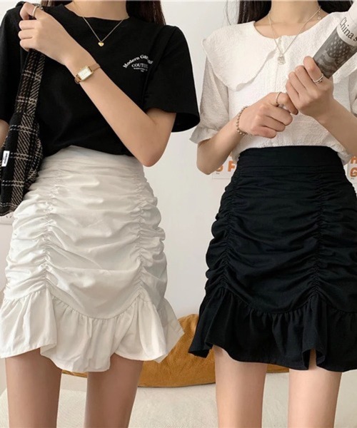 Nia(ニア)の「Nia(ニア)/ギャザーデザイン フリルミニスカート(スカート・レディース・ブラック/ホワイト・MEDIUM/LARGE/SMALL)」の8枚目の写真