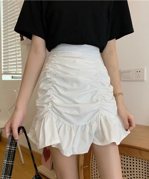 Nia(ニア)の「Nia(ニア)/ギャザーデザイン フリルミニスカート(スカート・レディース・ブラック/ホワイト・MEDIUM/LARGE/SMALL)」の9枚目の写真