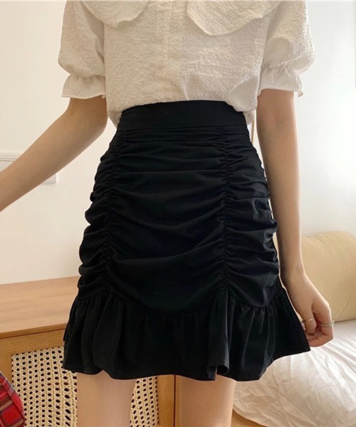 Nia(ニア)の「Nia(ニア)/ギャザーデザイン フリルミニスカート(スカート・レディース・ブラック/ホワイト・MEDIUM/LARGE/SMALL)」の10枚目の写真