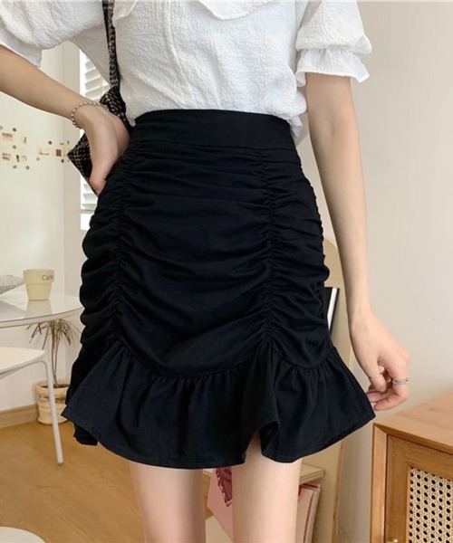 Nia(ニア)の「Nia(ニア)/ギャザーデザイン フリルミニスカート(スカート・レディース・ブラック/ホワイト・MEDIUM/LARGE/SMALL)」の12枚目の写真