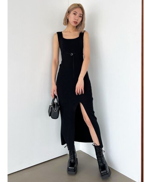 EMODA（エモダ）の「ベルトマークリブスリットワンピース（ワンピース・レディース・ライトブルー/ブラック/グレー・FREE）」の11枚目の写真