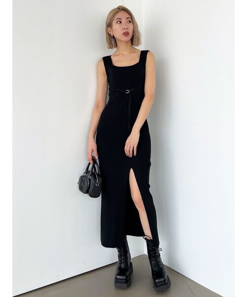 EMODA（エモダ）の「ベルトマークリブスリットワンピース（ワンピース・レディース・ライトブルー/ブラック/グレー・FREE）」の12枚目の写真
